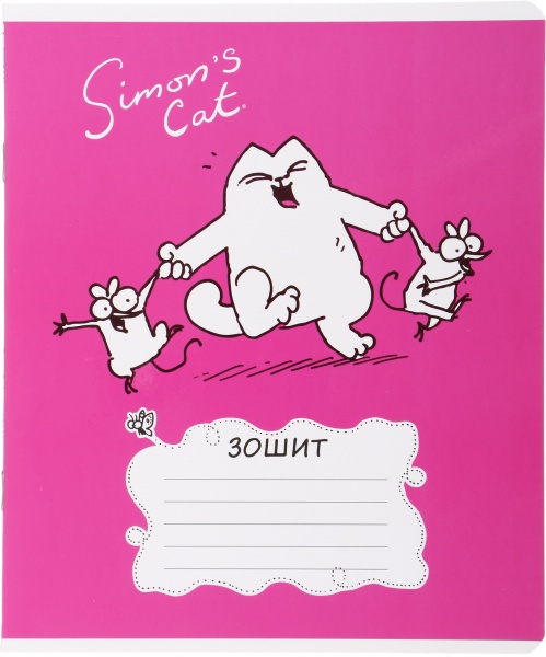 Тетрадь школьная 12 листов в клетку розовая Simon's Cat