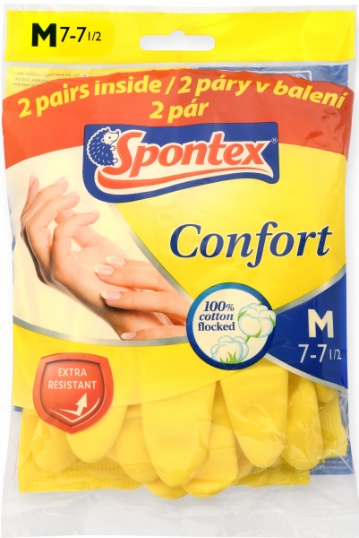Перчатки латексные SPONTEX CONFORT стандартные крепкие р.M 2 пар/уп. 