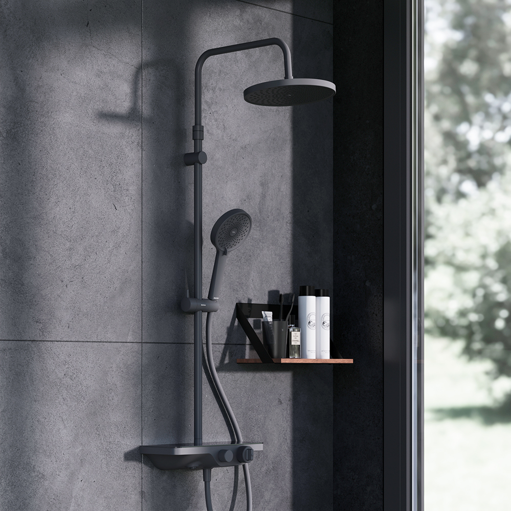 Душевая система Damixa 947760300 Apollo, с ванно-душевым термостатическим смесителем-полкой