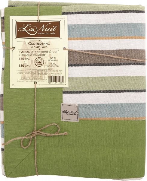 Скатерть Scotland Green с кантом зеленая полоска 140x180 см зеленый La Nuit 