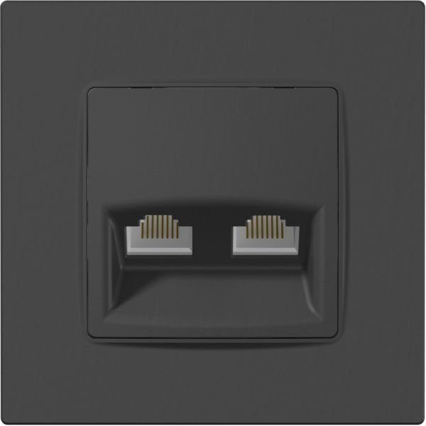 Розетка компьютерная двойная двойная Plank Electrotechnic Classic/Nordic антрацит PLK0741241