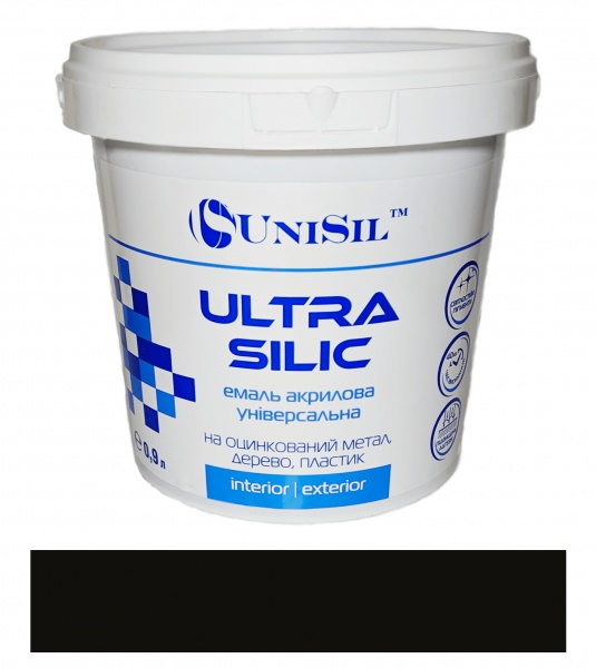 Антикорозийная акриловая эмаль UniSil Ultra Silic черный шелковистый глянец 0,9л