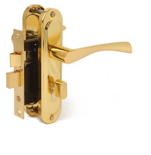 Замок врезной с ручками цилиндровый Avers 50 мм золотой