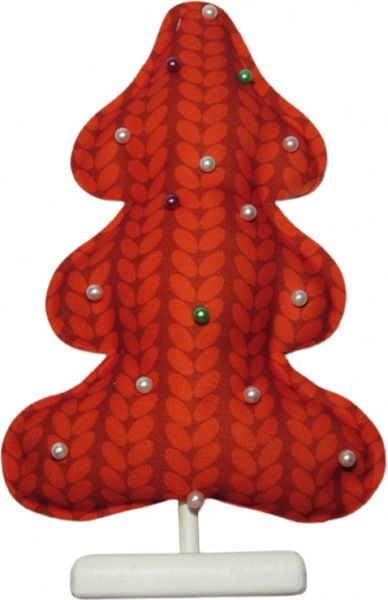 Прикраса новорічна на підставці Ялинка плетіння червона з перлинами 30 см 