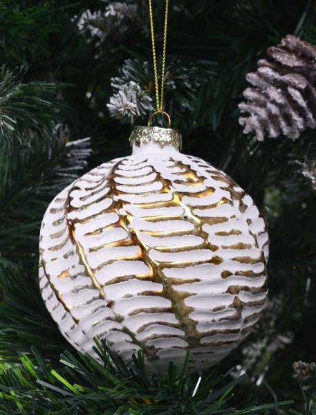 Ялинкова іграшка у формі кулі забілена скляна 10 см 10 мм білий ABT316440