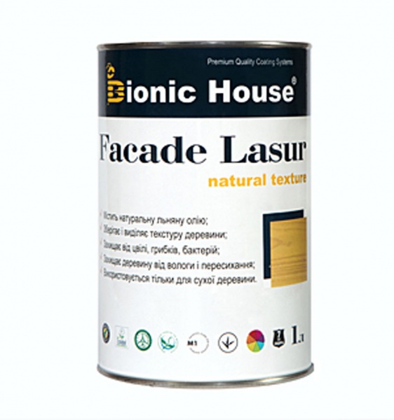 Лазур-антисептик Bionic House Facade Lasur Масляна для дерев’яних фасадів Кедр напівмат 1 л 0,9 кг