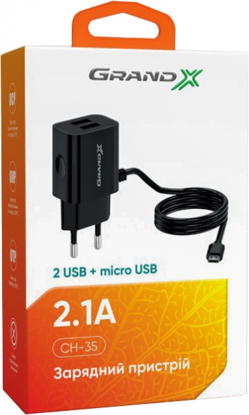 Зарядное устройство Grand-X CH-35B + micro USB 