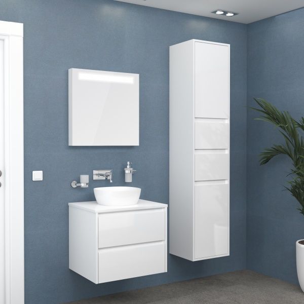 Тумба підвісна Imprese Netka 80 см f3211W зі стільницею і умивальником, біла