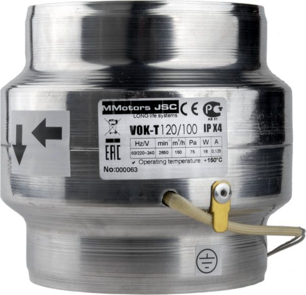 Вентилятор MMotors ВОК 120/100 Т (+150° C) жаростойкий канальный