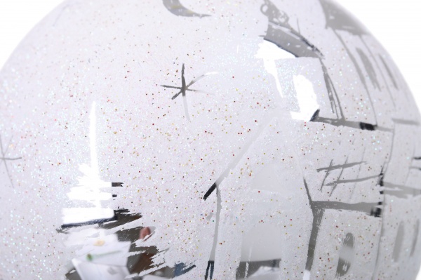 Куля новорічна сніжна колекція скляна d 100 мм білий