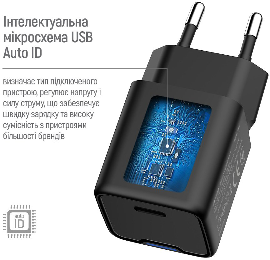 Сетевое зарядное устройство ColorWay GaN Mini 25W PD USB-C black