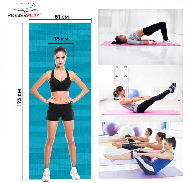 Килимок для йоги та фітнесу PowerPlay 4010 173х61х0,6 см зелений