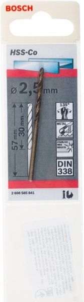 Свердло по металу Bosch HSS-CO STANDARD 30x57 мм 2.5 мм 2608585841
