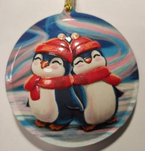 Елочная игрушка шар Пингвины 9 см 