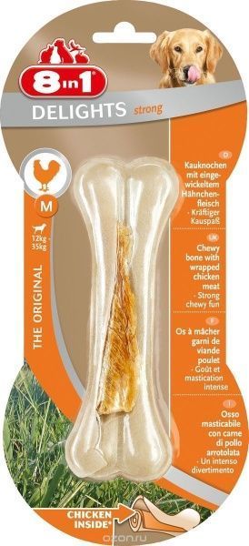 Лакомство 8 in 1 Кость для чистки зубивз мясом курицы Strong М 1 шт.