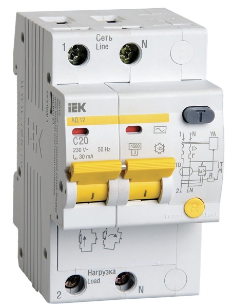 Автоматичний вимикач IEK АД12 2Р 20А 30мА MAD10-2-020-C-030