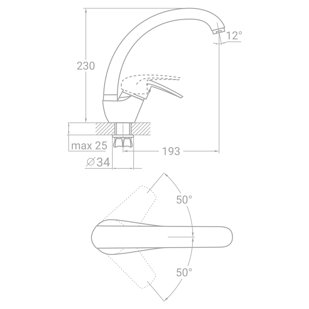 Смеситель для кухни TAU TN 35 гусак ухо на шпильке TAU (9846120)