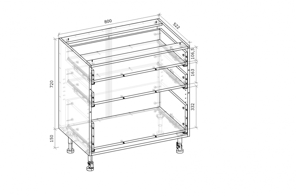 Тумба нижня Грейд з3-маящиками часткового висування Q-25 Оптимум 800x870x522 мм білий