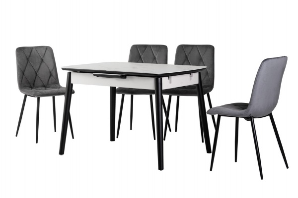 Стол обеденный Климена белый мрамор/черный 