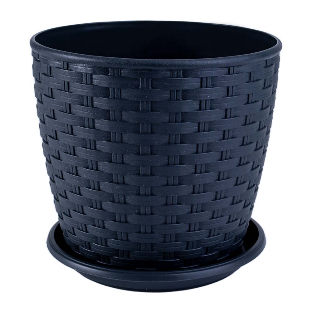 Вазон пластиковий Ротанг з підставкою 12х11 см круглий граніт 0,9 л Алеана