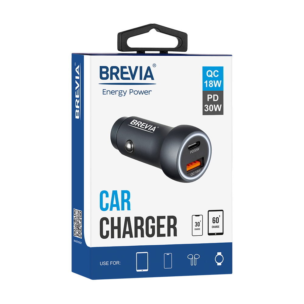Автомобільний зарядний пристрій Brevia ePower Dual Style Metal LED 48W 1xUSB-C+1xUSB-A