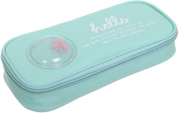 Пенал Hello с декоративным розовым растением бирюзовый с розовым