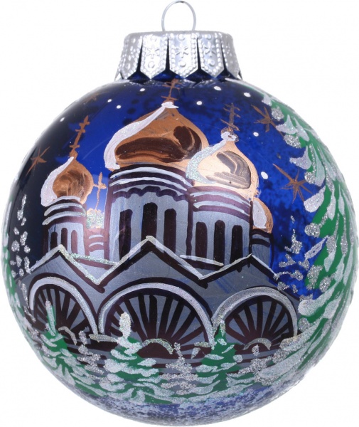 Шар новогодний зимние краски ручной работы стеклянный d 100 мм черный