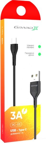 Кабель Grand-X USB Type-C – USB 1 м чорний (PC-03B) 