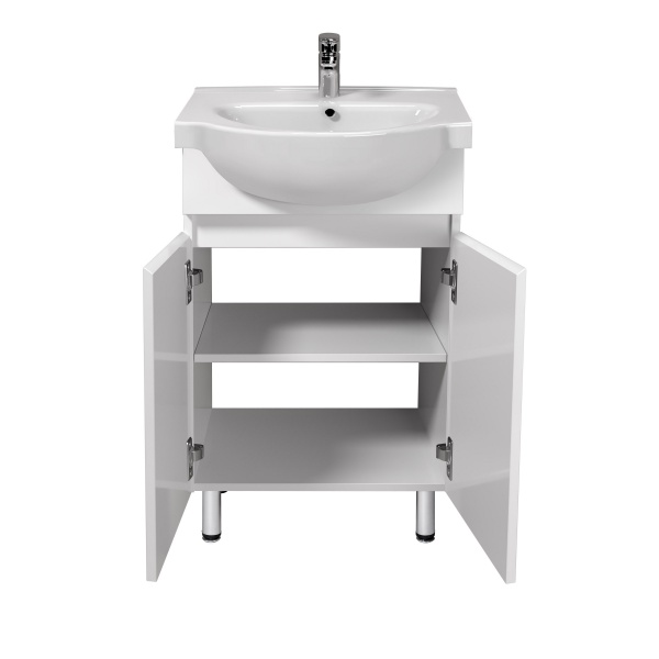 Тумба Мойдодыр Фокус 55 с умывальником Freja белая напольная