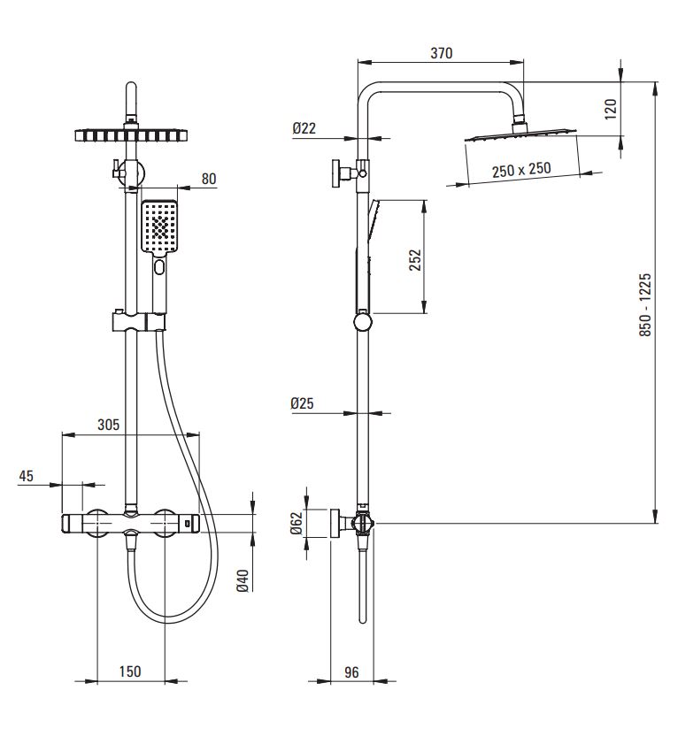 Душевая система Deante CROME NAC 04HT с термостатом квадратная