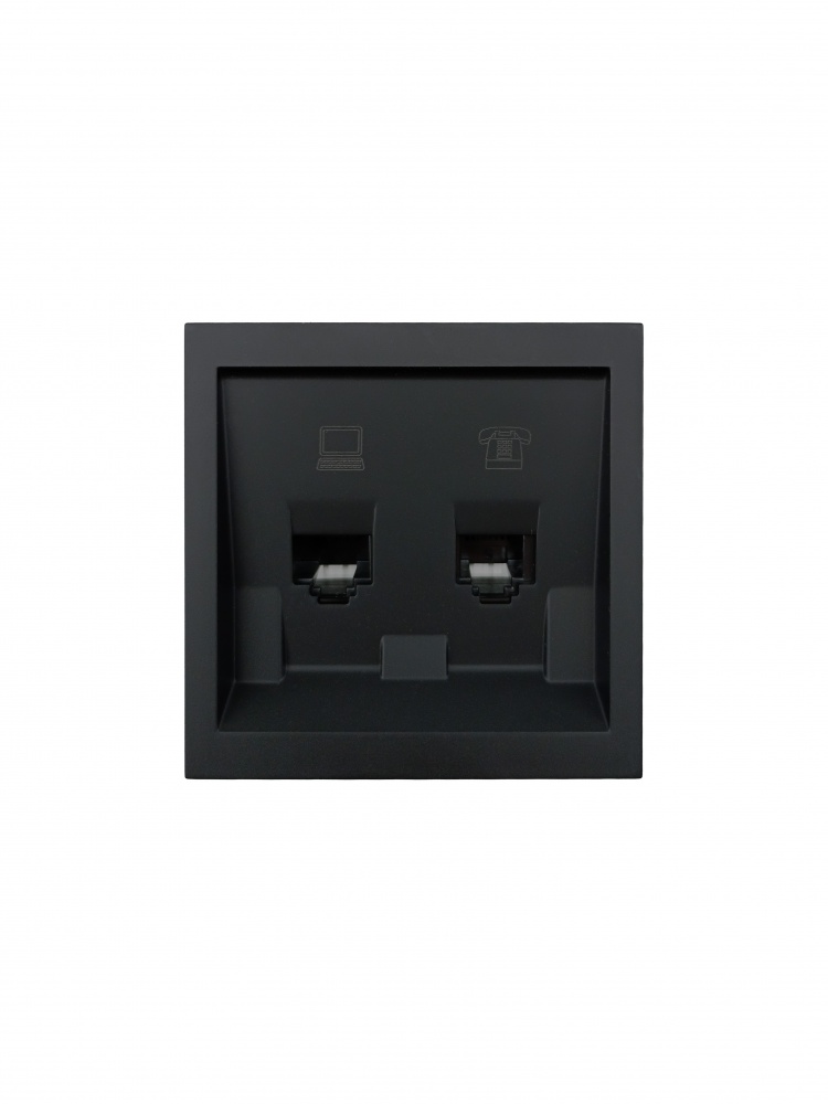 Механізм розетки комп'ютерна + телефонна HausMark Juna IP20 чорний 7041-4288-143