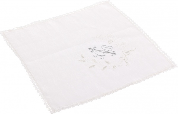 Салфетка Пасхальная с вышивкой и кружевом (1,5/3,5 см) 38x38 см белый с рисунком 