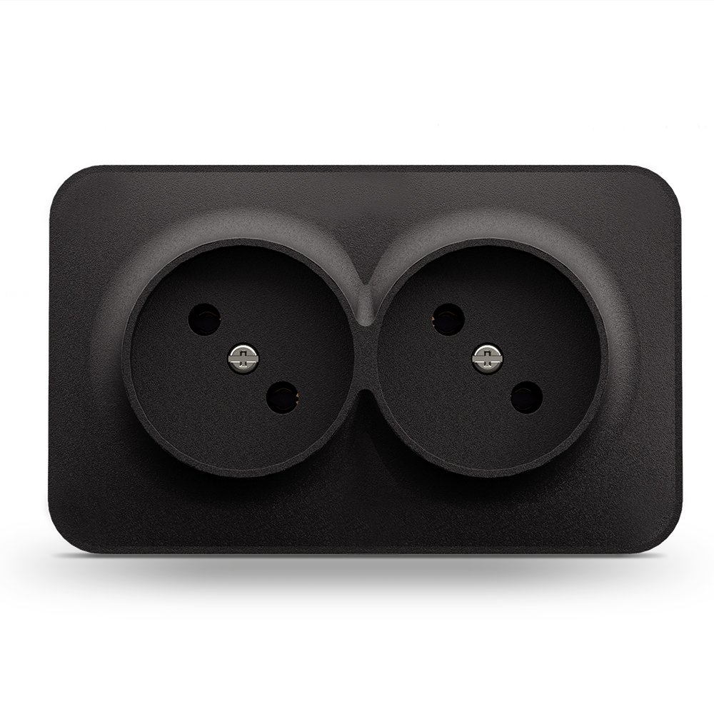 Розетка подвійна побутова без заземлення Binera = IP20 чорний 27076