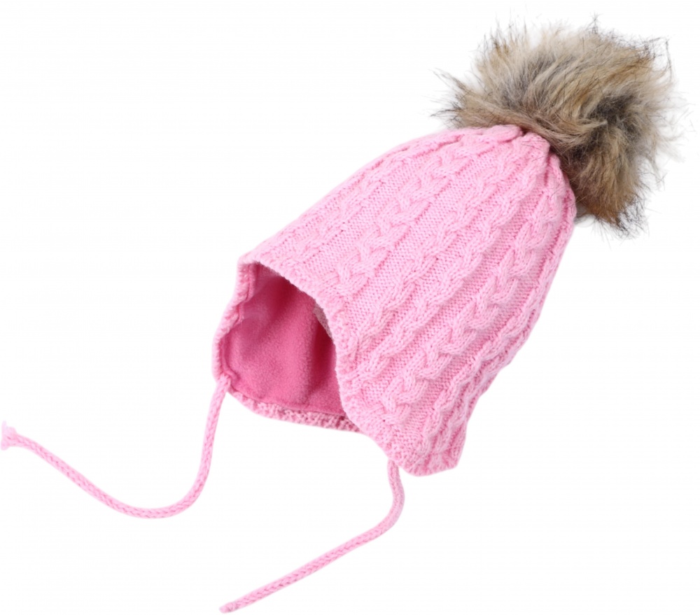 Шапка HW дитяча з помпоном та зав'язками р.50-52 рожевий