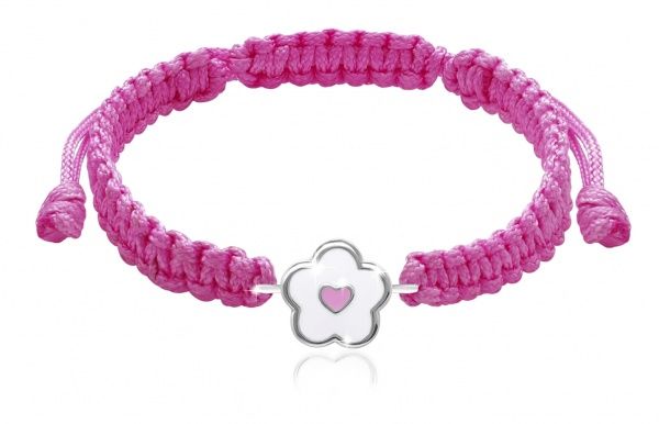 Браслет плетеный UMa&UMi Цветочек с сердечком бело-розовый 2