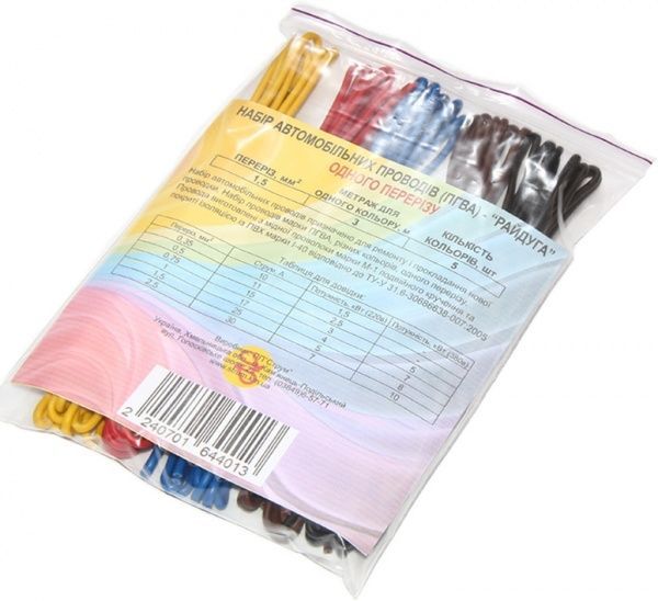 Набор автомобильных проводов  «Радуга» одного сечения 1,5 кв.мм, 3 м, 5 шт. Струм