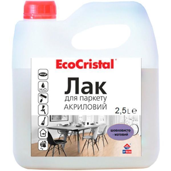 Лак для паркета EcoCristal ІР-18 ІРКОМ шелковистый мат 2,5 л прозрачный