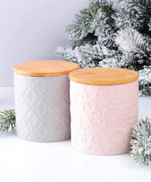 Банка для сипучих з бамбуковою кришкою сіра Lefard