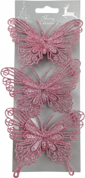 Декоративная подвеска Shunda Бабочка розовая 3 шт 10 см SD22-BF014PK