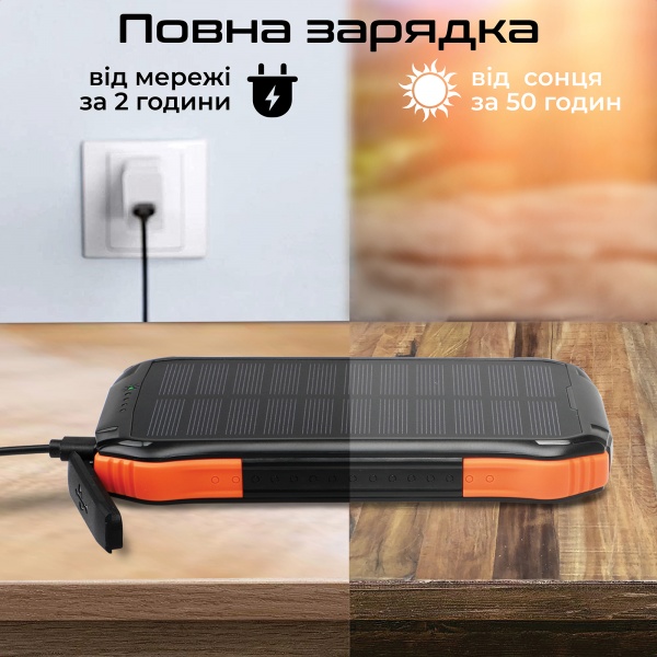 Універсальна мобільна батарея Promate SolarTank-10PDQi 10000 mAh black (solartank-10pdqi.black) із сонячною панеллю 