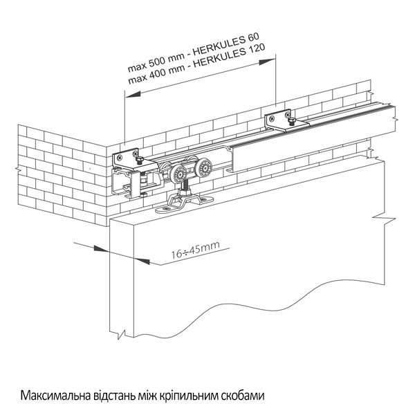 Уголок для крепления Valcomp для настенного монтажа направляющей H2 двери до 45 мм 120 кг