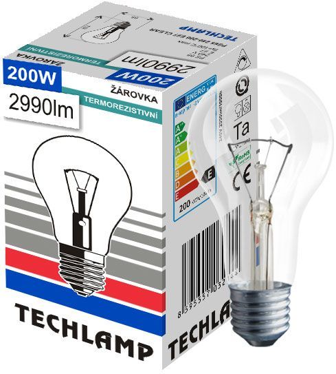 Лампа розжарювання Techlamp A65 200 Вт E27 230 В прозора 