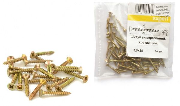 Шуруп універсальний потайна головка ЦЖ 3,5x25 мм 50 шт. жовтий Expert Fix