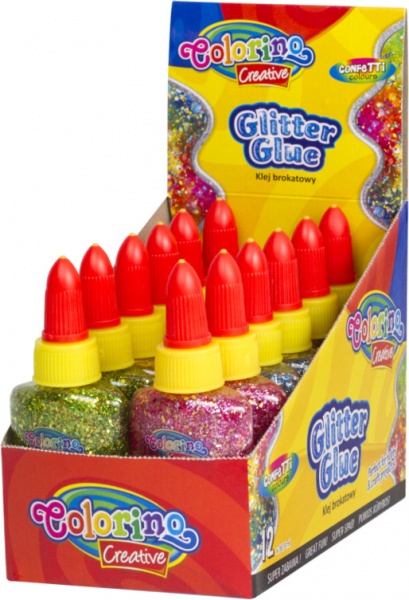 Клей с блестками в тюбике Confetti 6 цвет, 36,9 мл в дисплее COLORINO 12 шт.