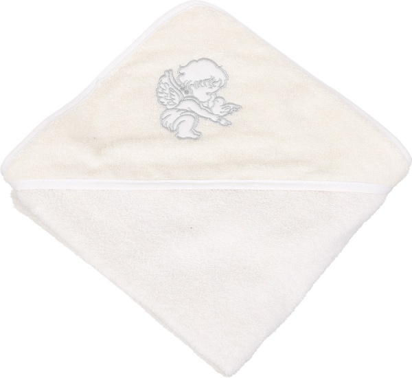 Рушник махровий Україна Янгол із голубом 95х95 см молочний із срібним