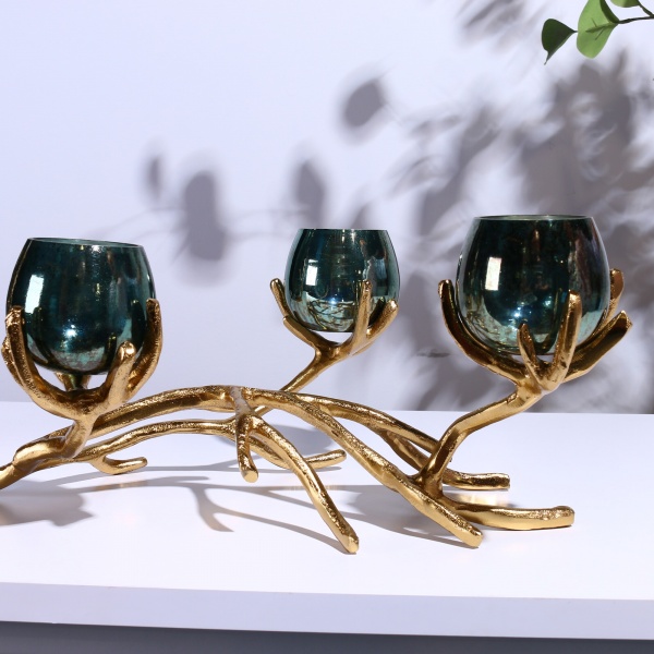 Подсвечник Grapevine 38х15 см темно-зеленый\золото PANACHE