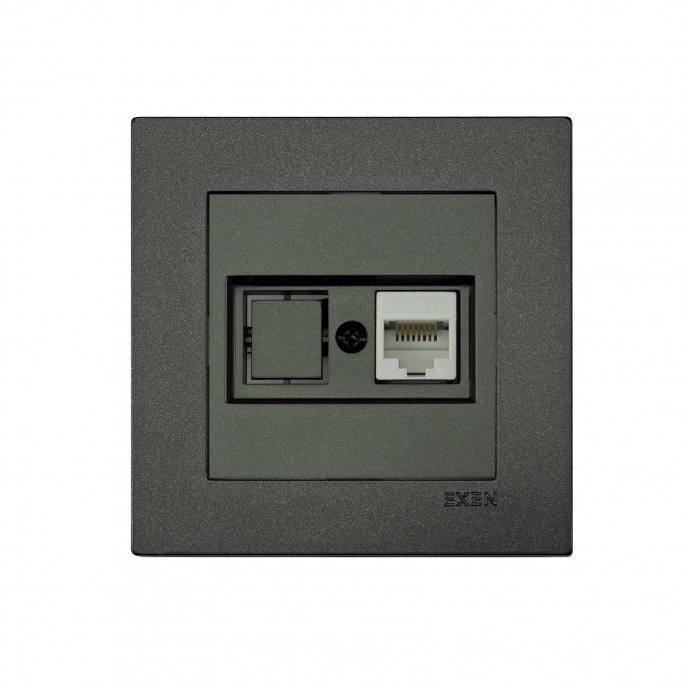 Механізм розетки комп’ютерна без заземлення EXEN Karell IP20 антрацит 290-001303-253