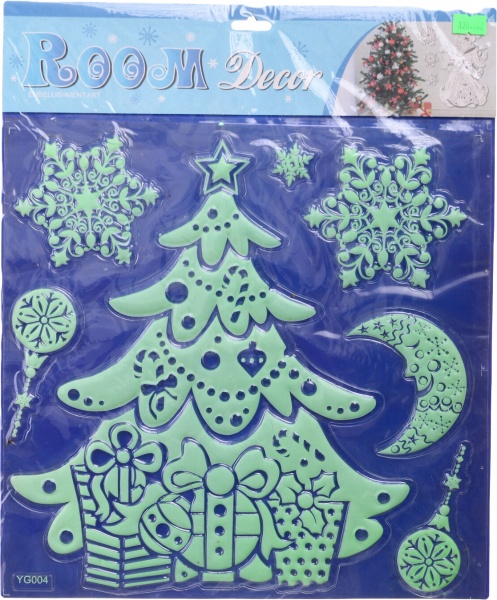 Наклейка декоративна силіконова флуоресцентна мікс (6 дизайнів) в асортименті 30x30 см