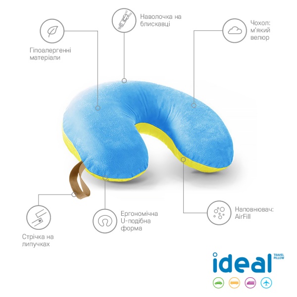 Подушка для подорожей Ideal Limited Edition 30х35х10 см жовто-блакитна Sonex