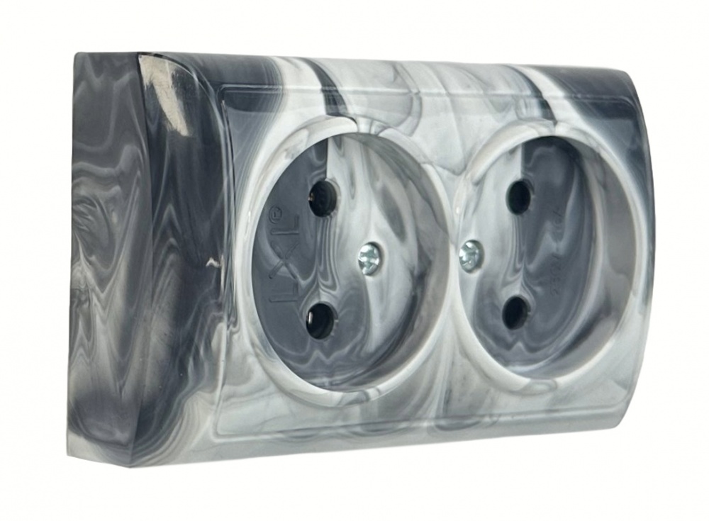 Розетка накладная двойная без заземления IP20 мрамор 2212 MARBLE